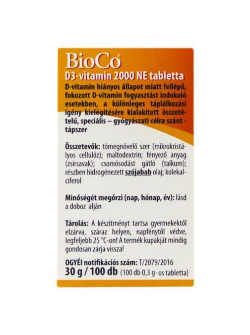 BIOCO D3-VITAMIN 2000 NE tabletta 100 db