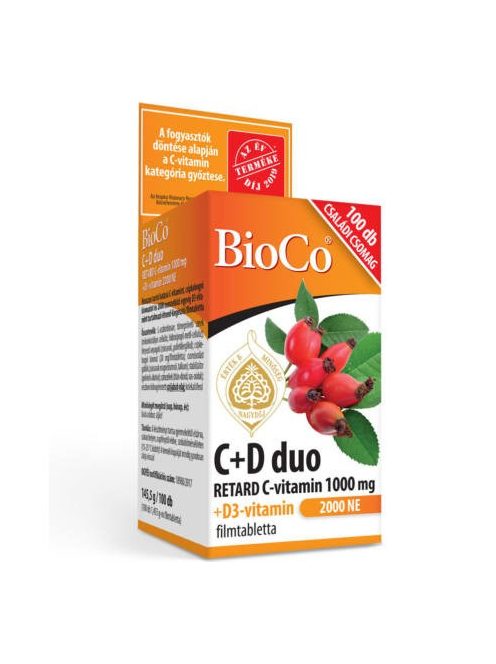 BIOCO C+D3 DUO RETARD C-VITAMIN 1000 mg + D3-VITAMIN 2000 IU tabletta 100 db